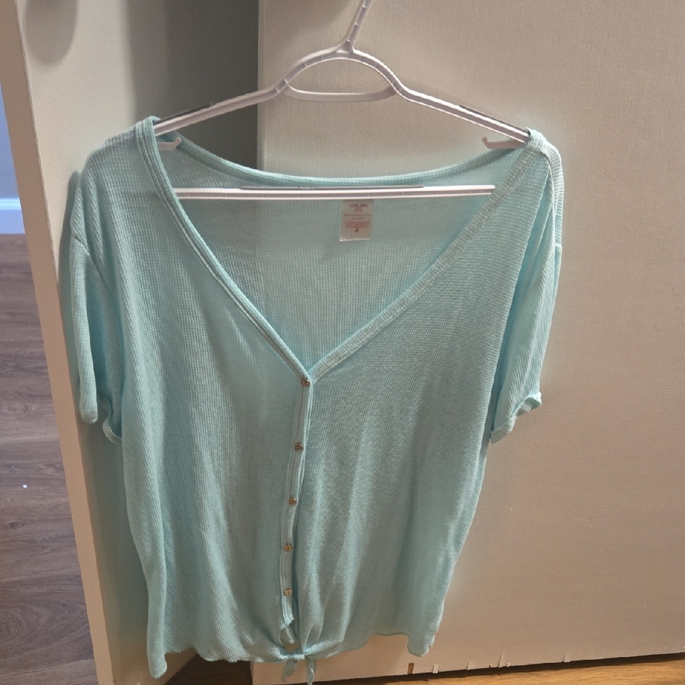 No Boundaries Aqua Button-Down Women's Shirt